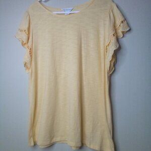 Liz Claiborne Shirt Women XL Eyelet Scallop Short Sleeve Peach Light Orange